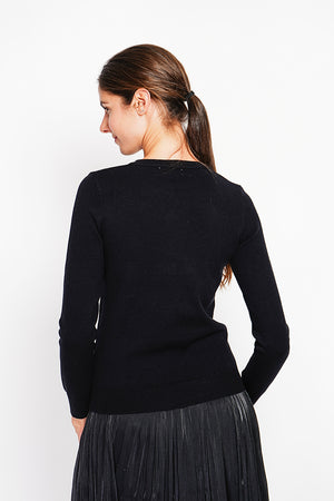 Satin bow crew neck sweater with long sleeves