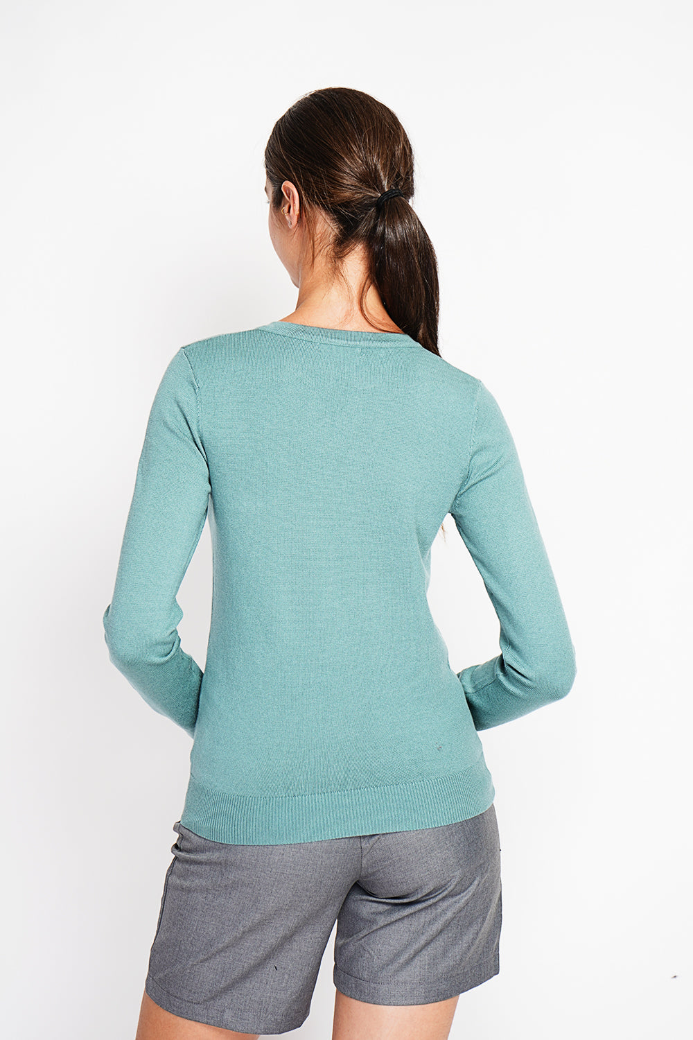 Satin bow crew neck sweater with long sleeves