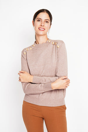Crew neck sweater with fancy buttoning on raglan sleeves