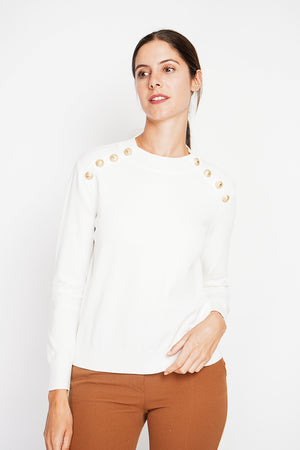 Crew neck sweater with fancy buttoning on raglan sleeves