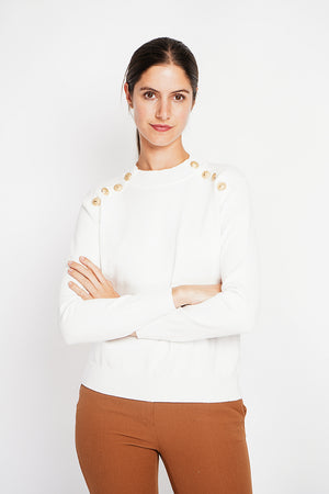 Crew neck sweater with fancy buttoning on raglan sleeves