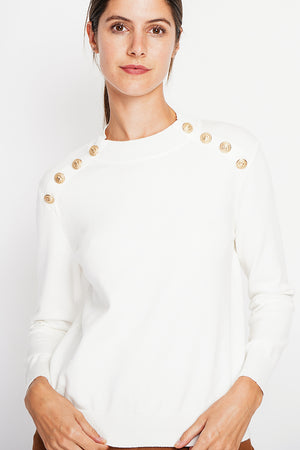 Crew neck sweater with fancy buttoning on raglan sleeves
