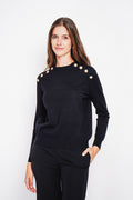 Pull col rond boutons fantaisie manches raglan – Noir – Assuili