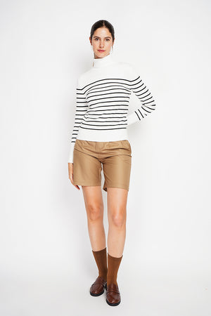 Striped turtleneck sweater with buttoning on the sleeves, length