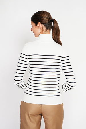 Striped turtleneck sweater with buttoning on the sleeves, length