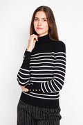 Pull marinière col roulé manches boutonnées – Noir – Assuili
