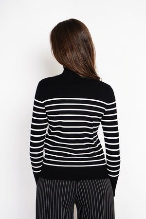 Striped turtleneck sweater with buttoning on the sleeves, length