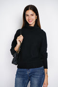 Pull col boule nervuré manches chauve-souris – Noir – Assuili