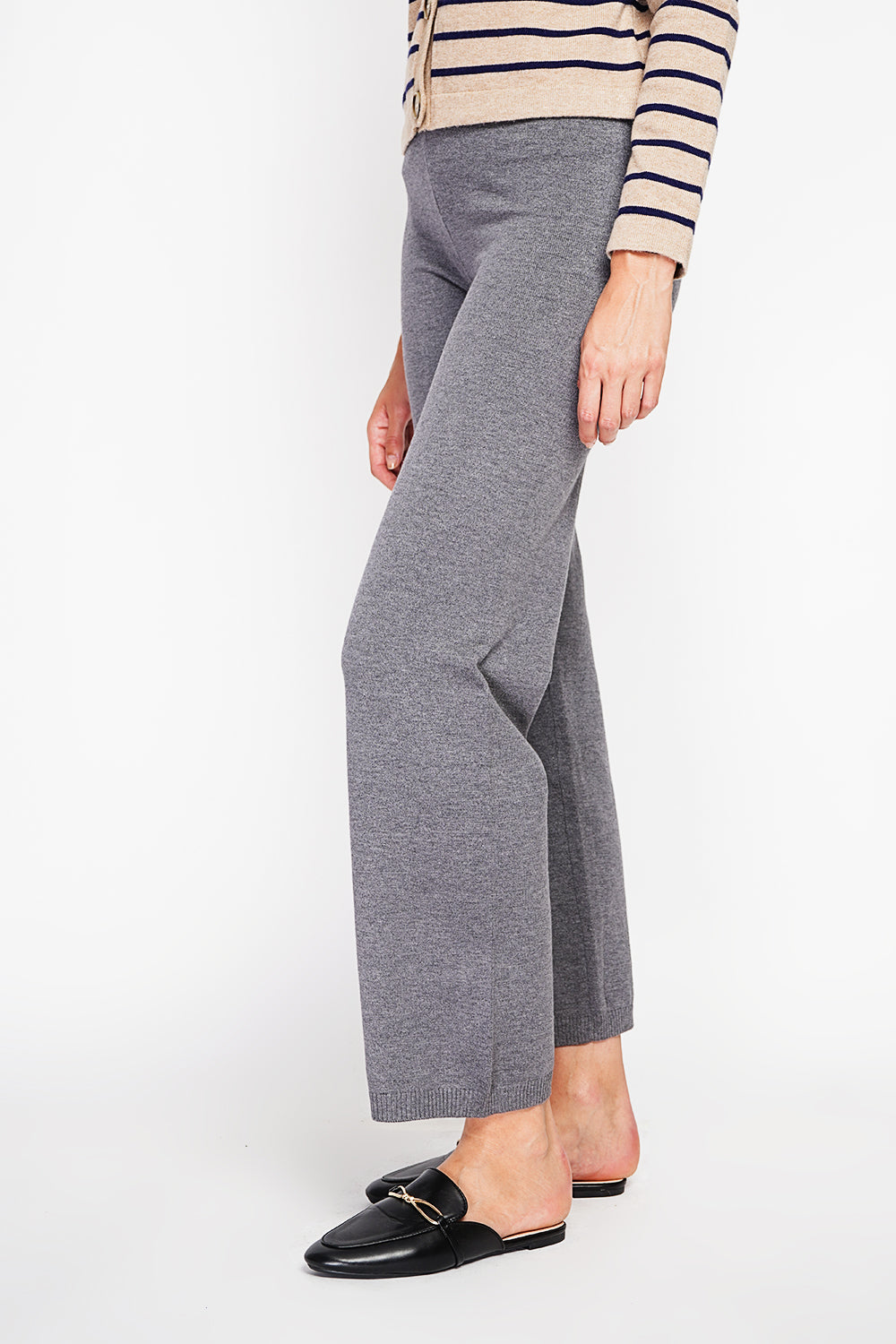 Pantalon taille haute jambes larges – Gris foncé – Assuili