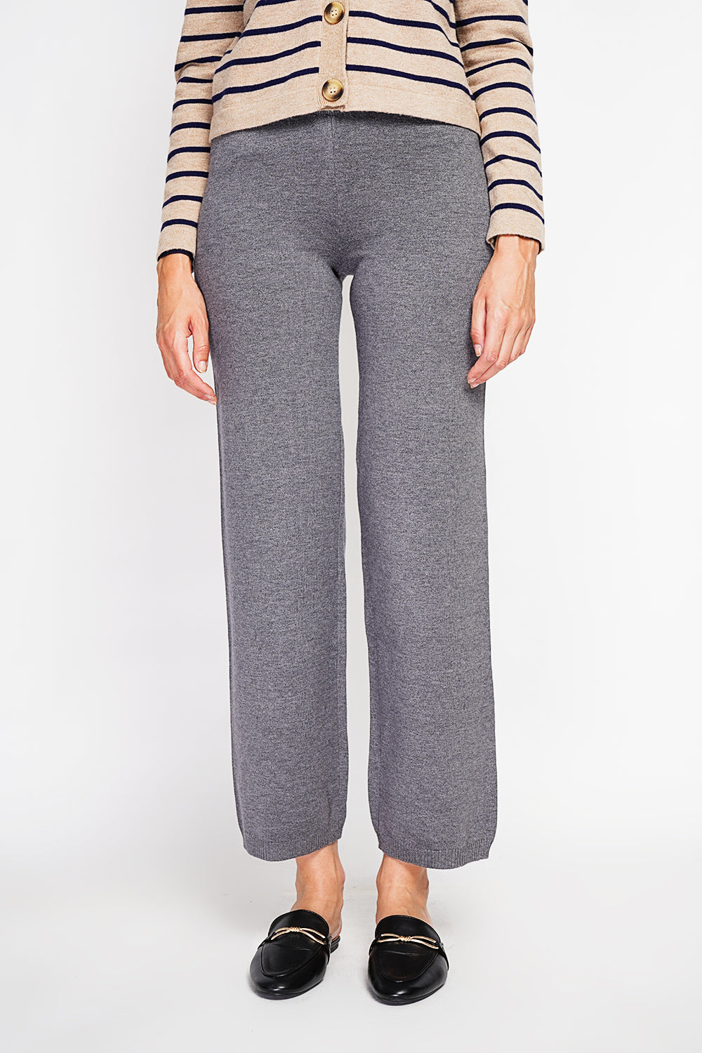 Pantalon taille haute jambes larges – Gris foncé – Assuili