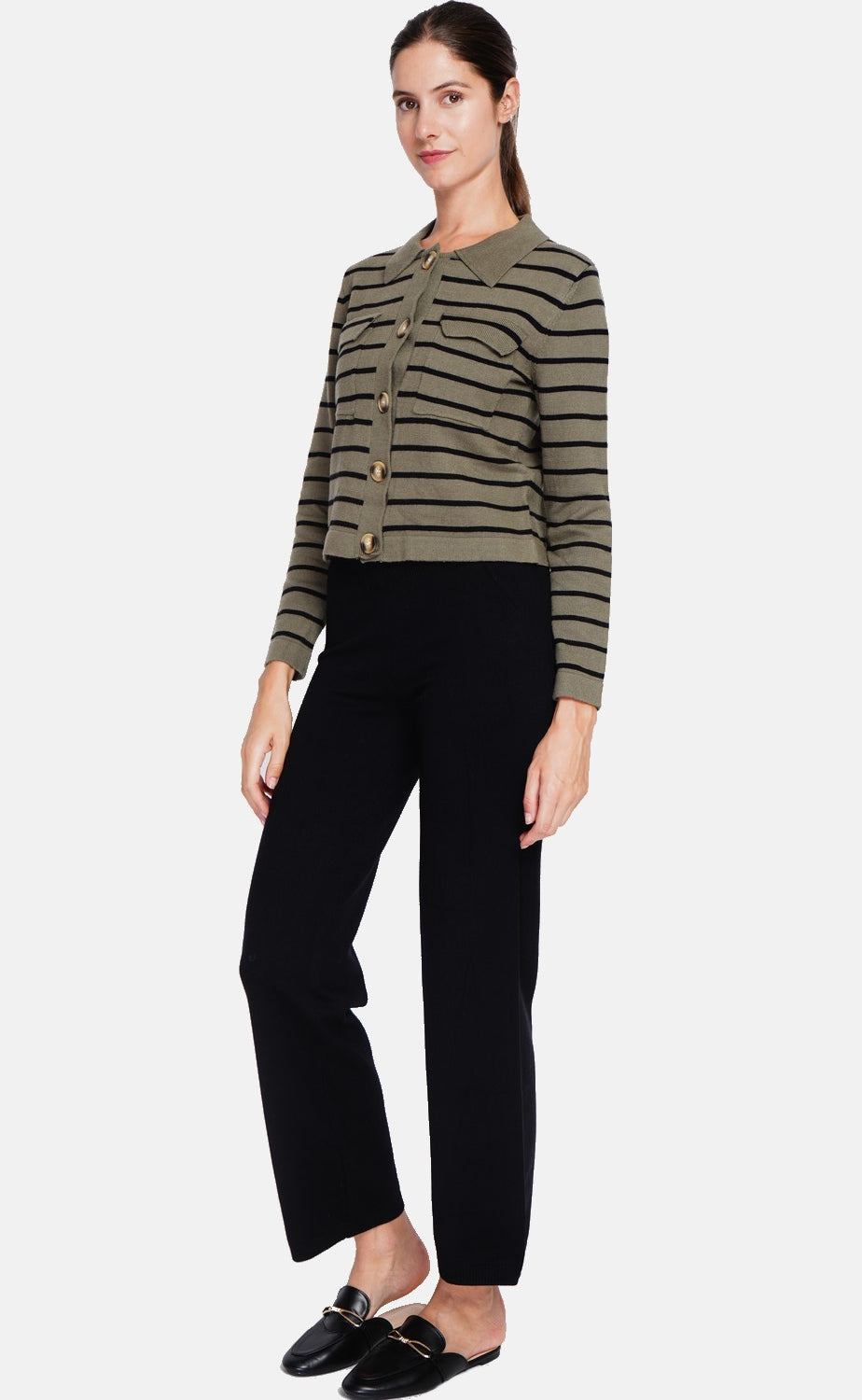 Pantalon taille haute jambes larges – Noir – Assuili