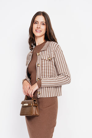 Houndstooth vest with fancy buttoning, flap pockets with long sleeves