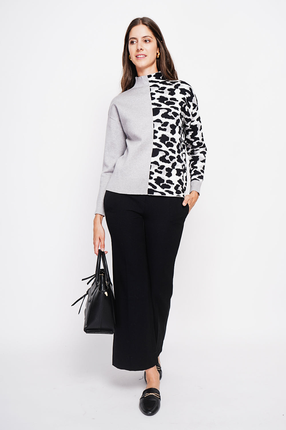 Leopard turtleneck sweater Oversized fit with long sleeves