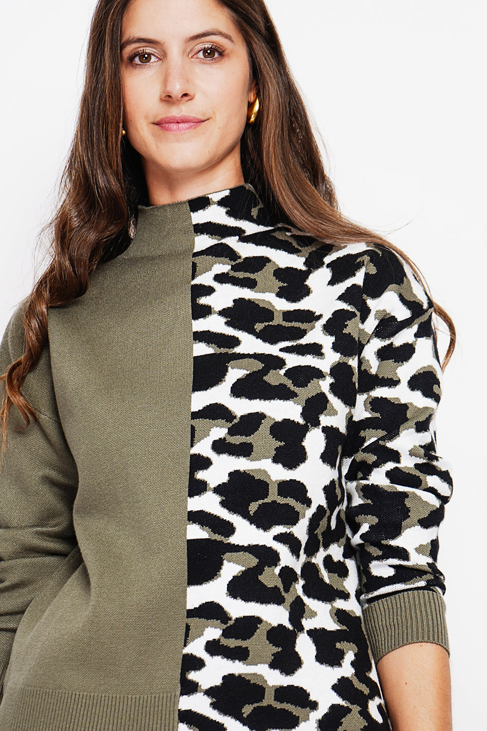 Pull col roulé léopard oversize – Kaki – Assuili
