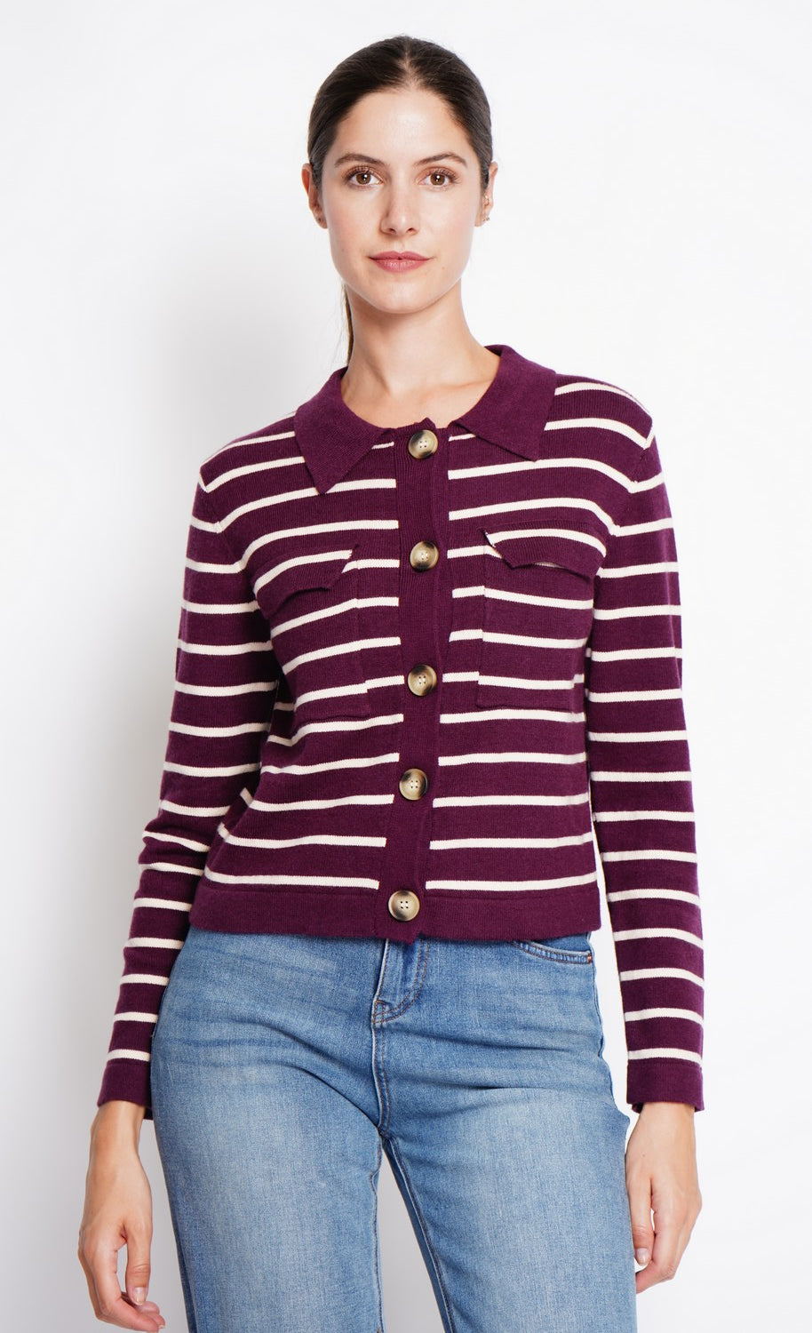 Long-sleeved sailor vest with flap pockets – Wine red – Assuili