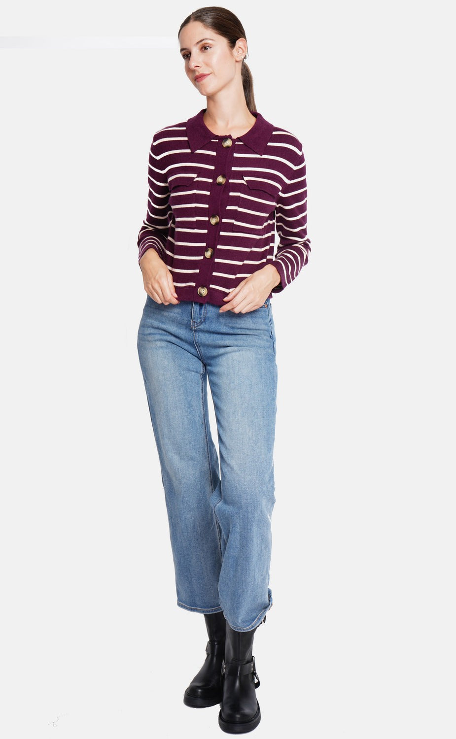 Long-sleeved sailor vest with flap pockets – Wine red – Assuili