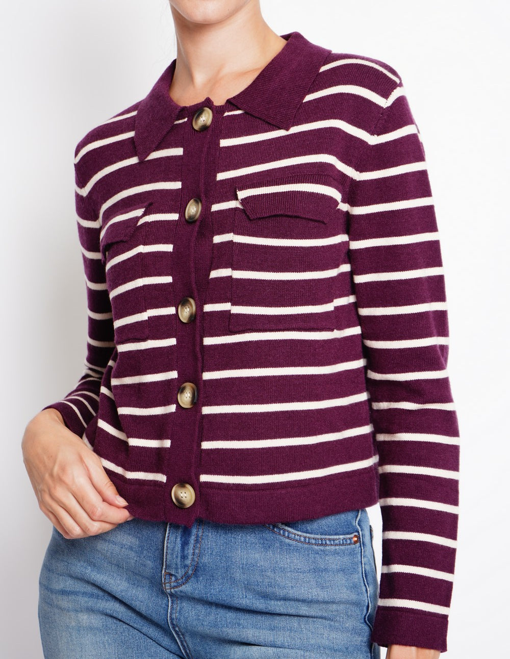 Long-sleeved sailor vest with flap pockets