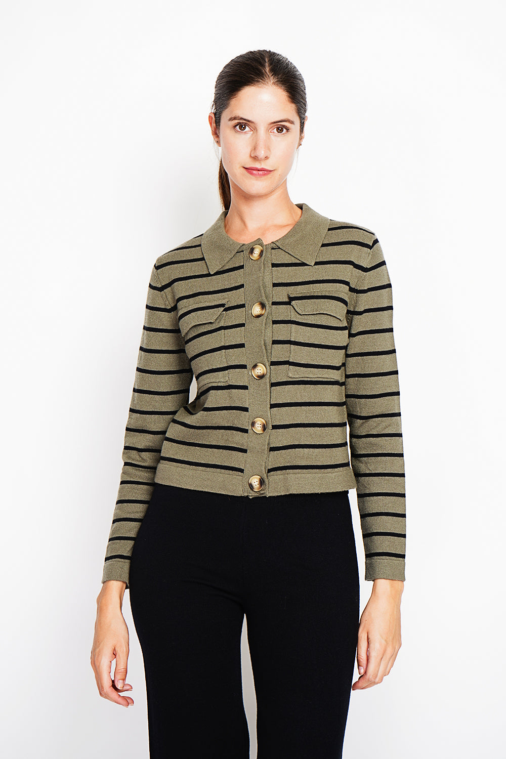Long-sleeved sailor vest with flap pockets – Khaki – Assuili