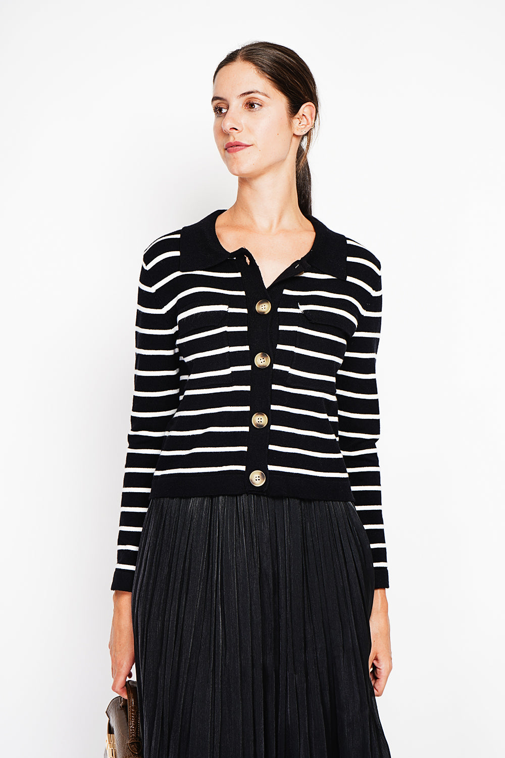 Long-sleeved sailor vest with flap pockets – Black – Assuili