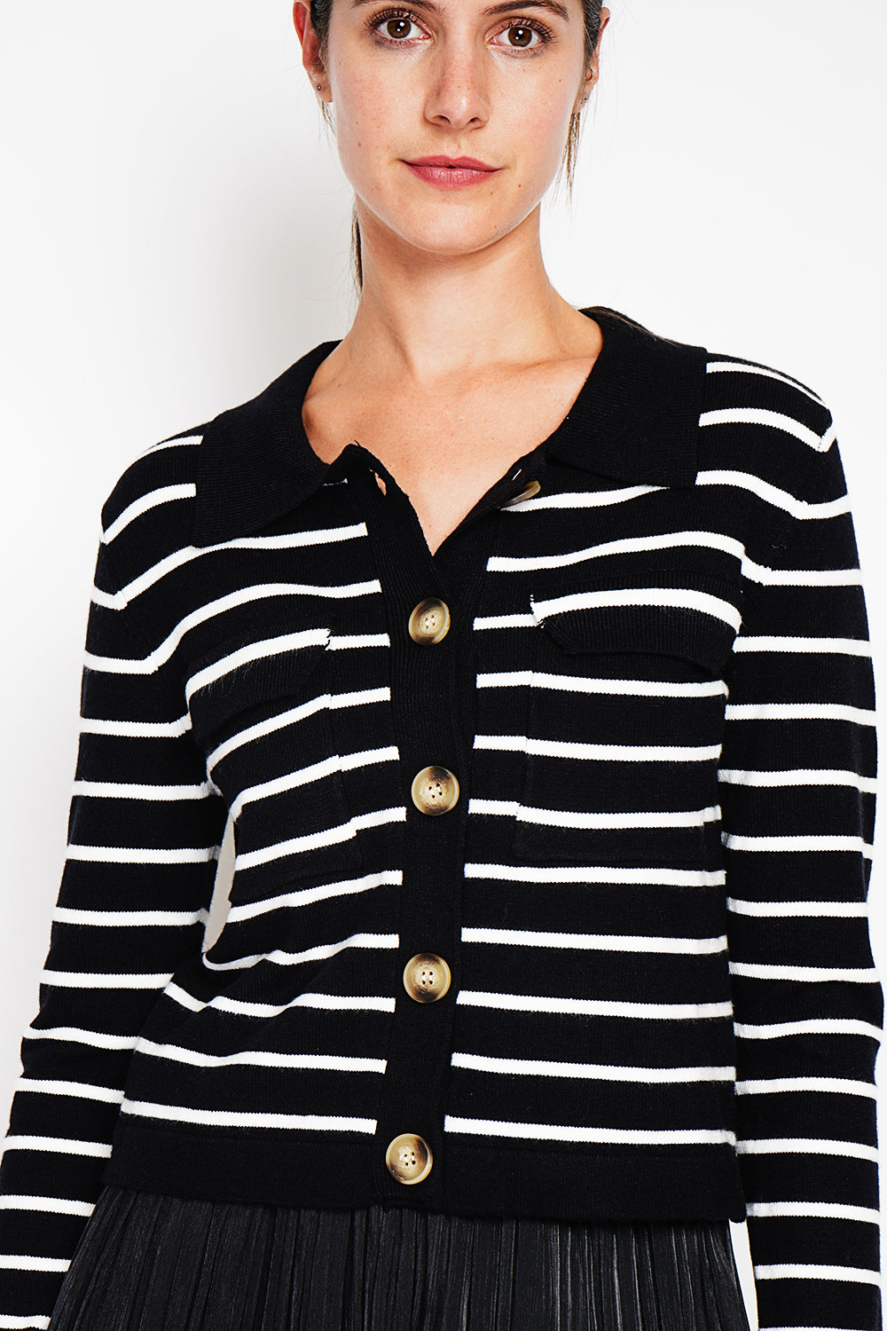 Long-sleeved sailor vest with flap pockets – Black – Assuili