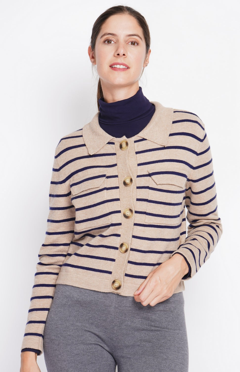 Long-sleeved sailor vest with flap pockets – Nougat – Assuili