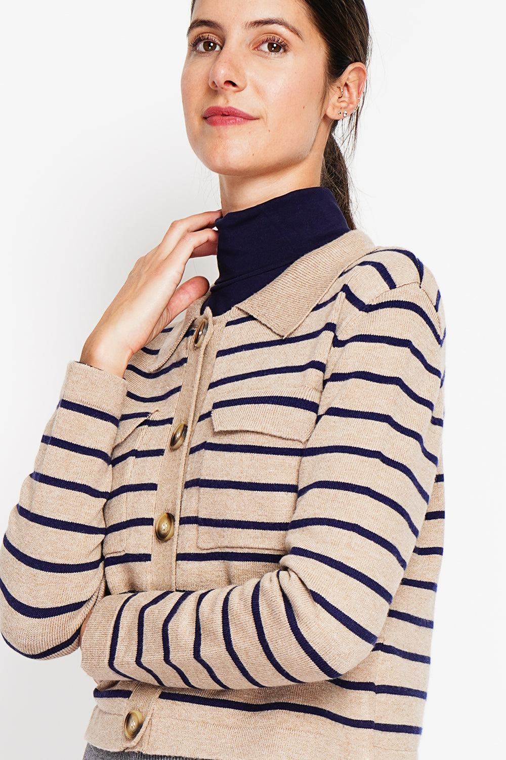 Long-sleeved sailor vest with flap pockets