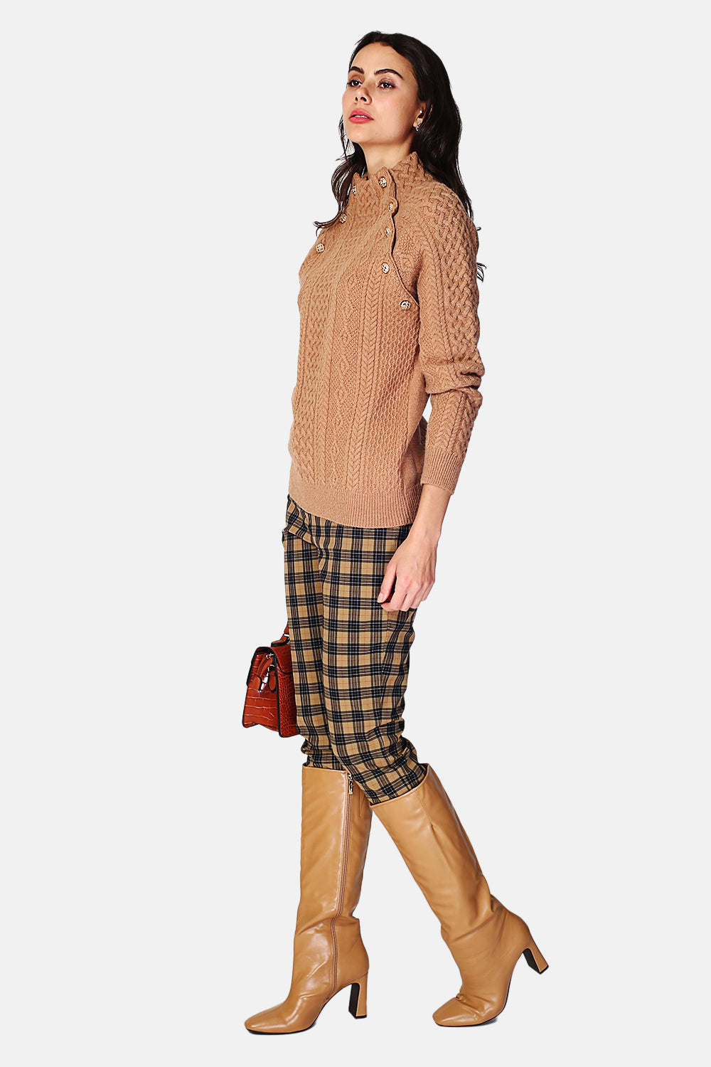 Sweater High neck buttoning on 2 ribs with long sleeves