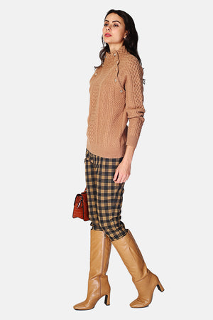 Sweater High neck buttoning on 2 ribs with long sleeves