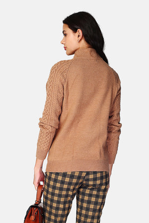 Sweater High neck buttoning on 2 ribs with long sleeves