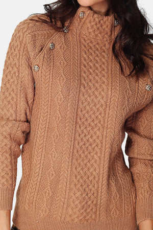 Sweater High neck buttoning on 2 ribs with long sleeves