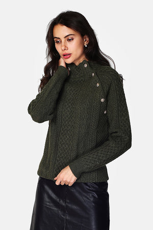 Sweater High neck buttoning on 2 ribs with long sleeves