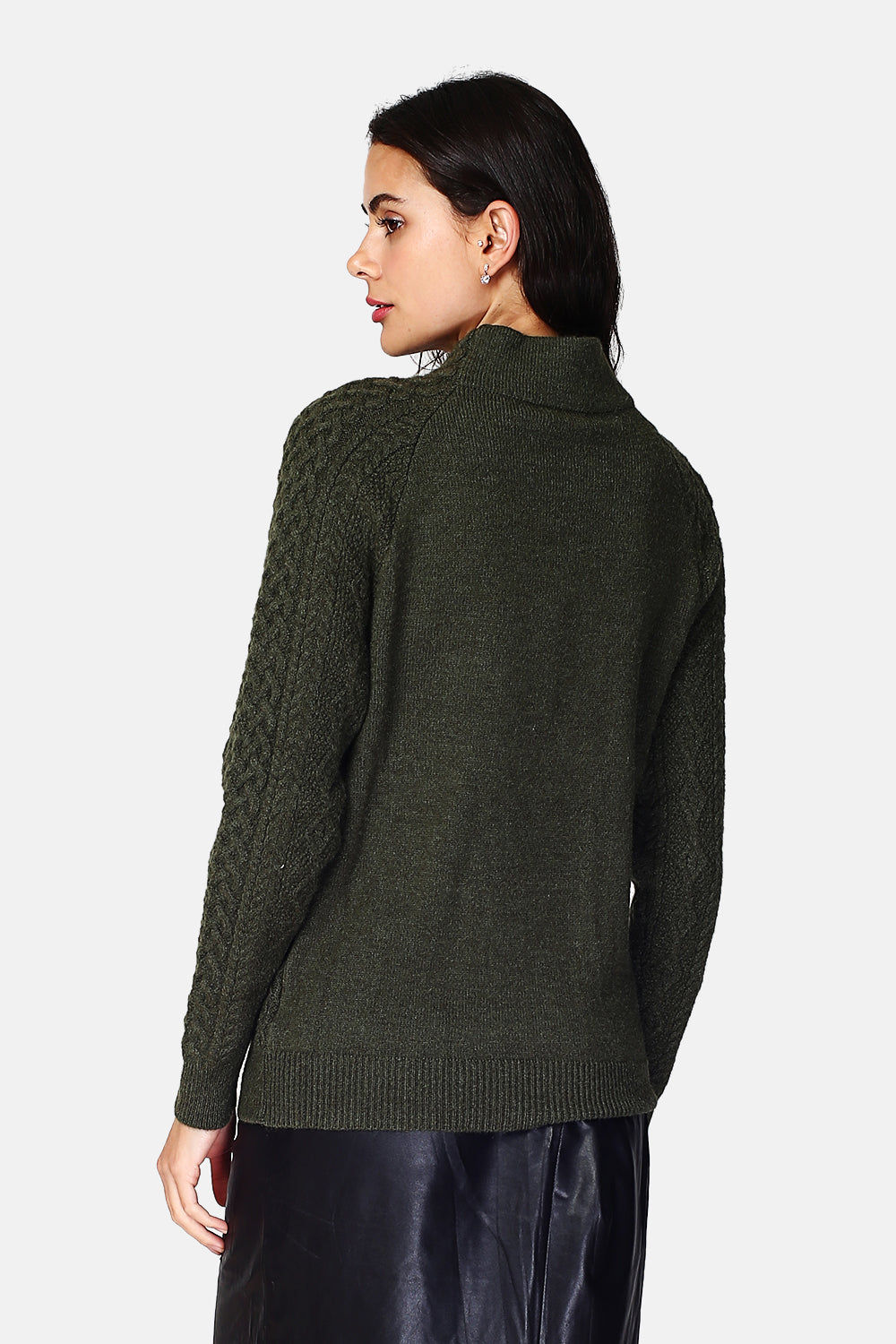 Pull col montant boutonné sur les côtés – Kaki – Assuili
