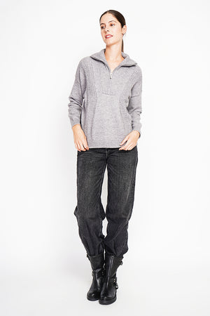 Oversized Cable Zip Trucker Sweater with Long Sleeves