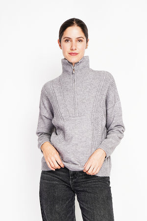 Oversized Cable Zip Trucker Sweater with Long Sleeves