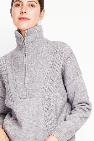 Oversized Cable Zip Trucker Sweater with Long Sleeves