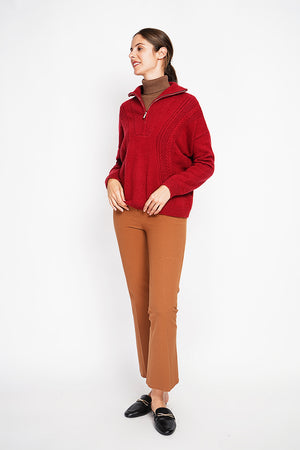 Oversized Cable Zip Trucker Sweater with Long Sleeves