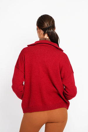 Oversized Cable Zip Trucker Sweater with Long Sleeves