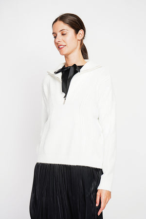 Oversized Cable Zip Trucker Sweater with Long Sleeves