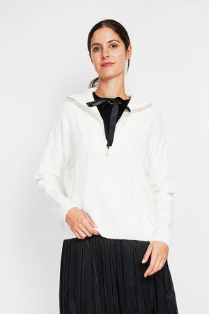 Oversized Cable Zip Trucker Sweater with Long Sleeves