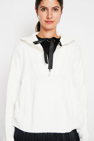 Oversized Cable Zip Trucker Sweater with Long Sleeves