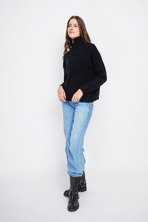 Oversized Cable Zip Trucker Sweater with Long Sleeves