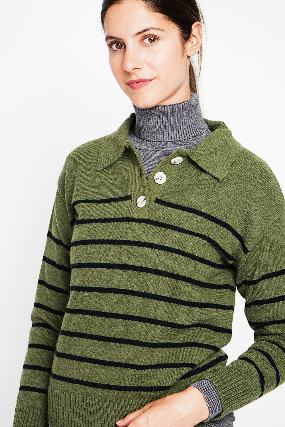 Oversized sailor polo neck sweater with long sleeves