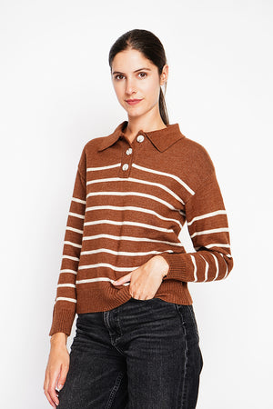 Oversized sailor polo neck sweater with long sleeves