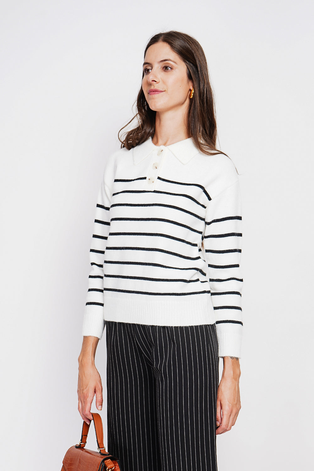 Oversized sailor polo neck sweater with long sleeves