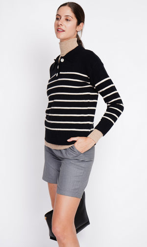 Oversized sailor polo neck sweater with long sleeves