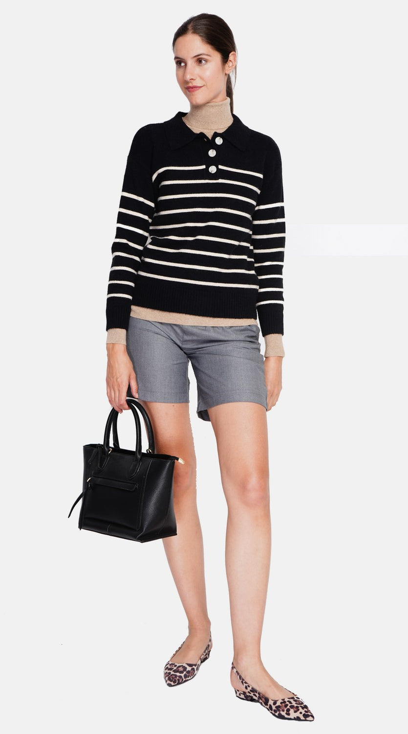 Oversized sailor polo neck sweater with long sleeves – Black – Assuili