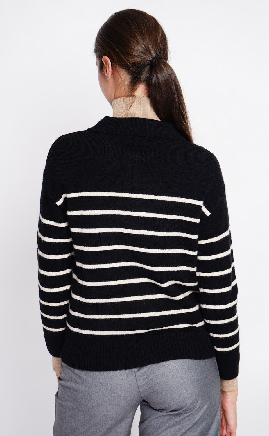 Oversized sailor polo neck sweater with long sleeves – Black – Assuili