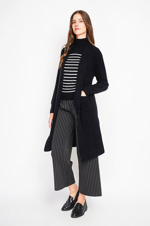 Long fancy knit vest with front pockets and long sleeves