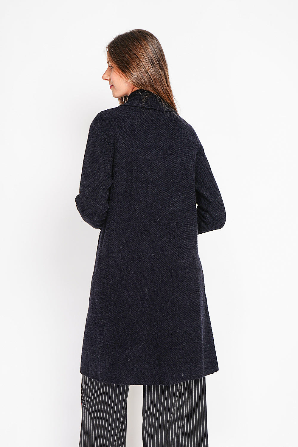 Gilet long maille fantaisie à poches – Noir – Assuili