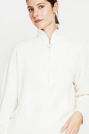 High neck sweater with oversized zip front pocket and long sleeves